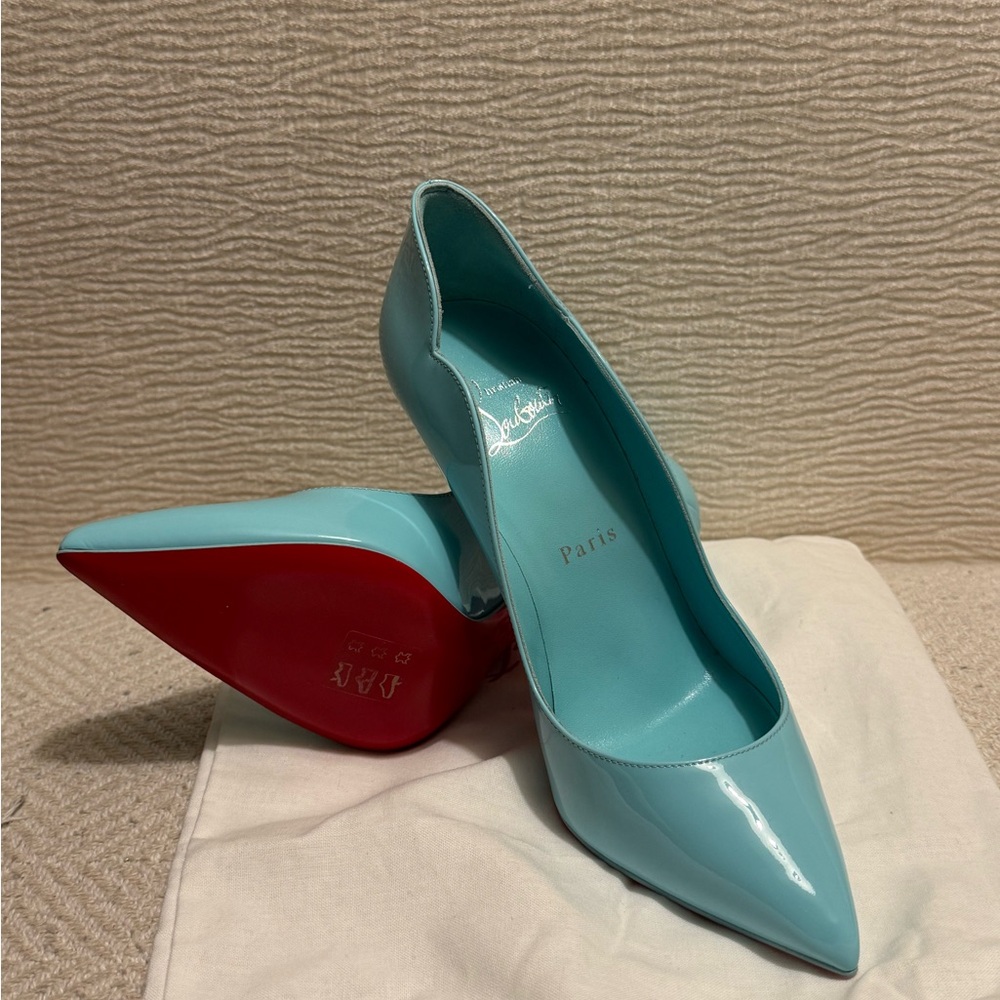 Christian Louboutin Blue and Red Heels with Signature Red Soles